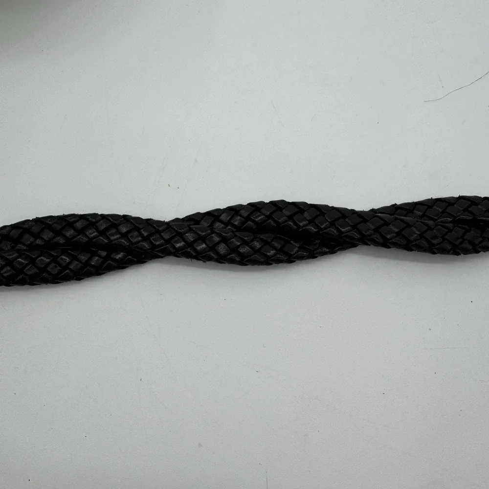 Talbots Genuine Leather Braided Belt Solid Brass Buckle Black XS VTG 6309‎ Boho